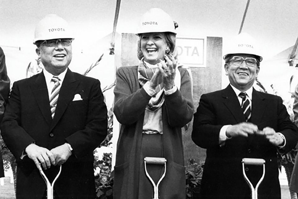 Eiji Toyoda, Gov. Martha Lane Collins, Shoichiro Toyoda at Kentucky groundbreaking