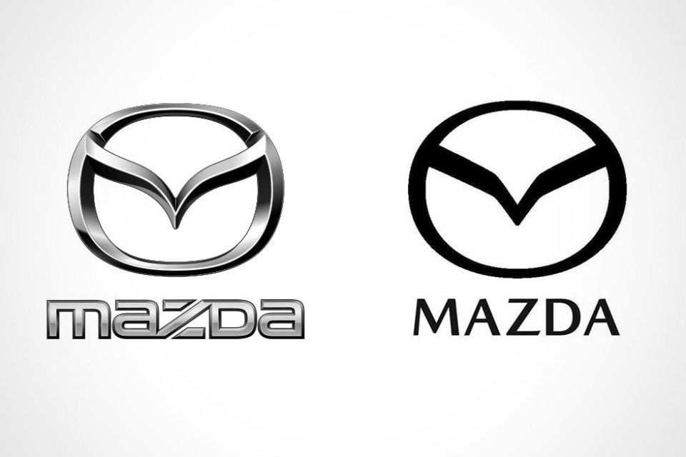 Mazda’s existing branding (left) with its new trademark submissions (right)