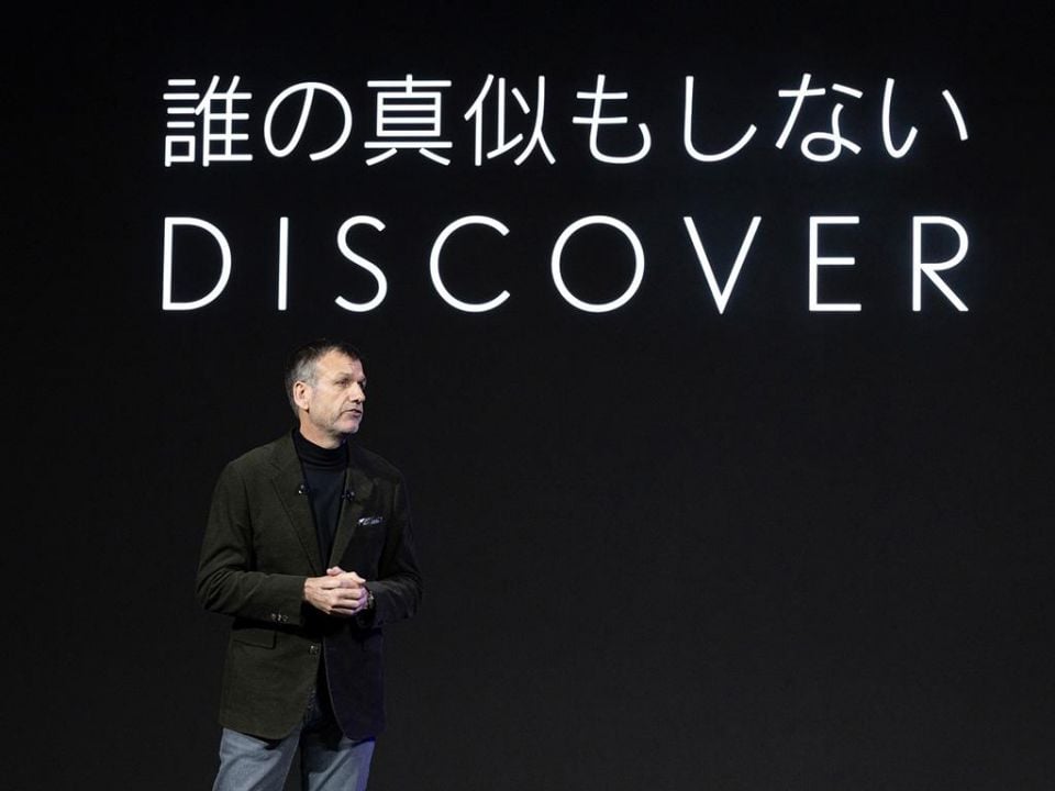 Lexus branding boss Simon Humphries speaking at the 2025 Japan Mobility Show