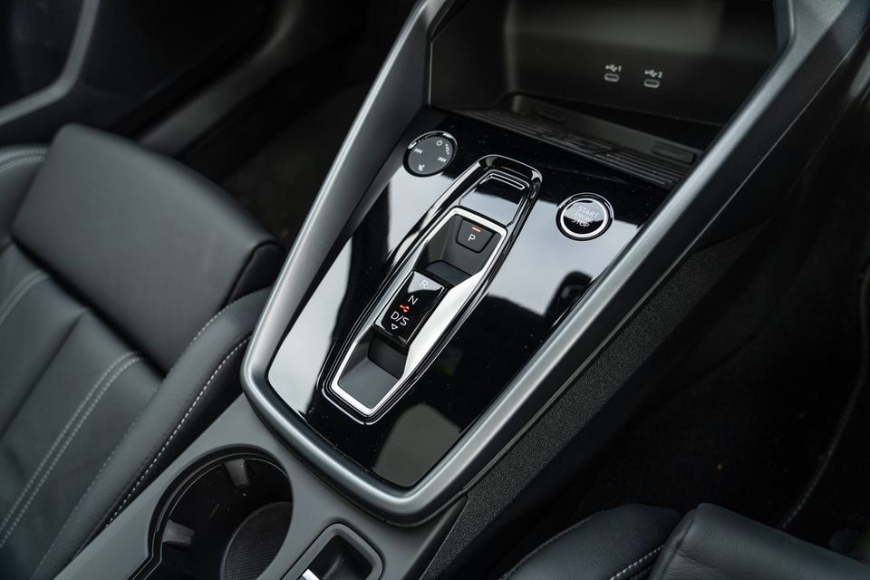 Automatic gear selector and start/stop button on the centre console of a 2026 Audi A3 S line
