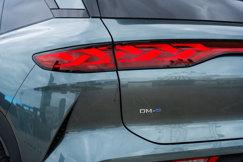 Close-up of the rear tail light and DM-P badge on a grey 2026 BYD Sealion 8 Premium AWD