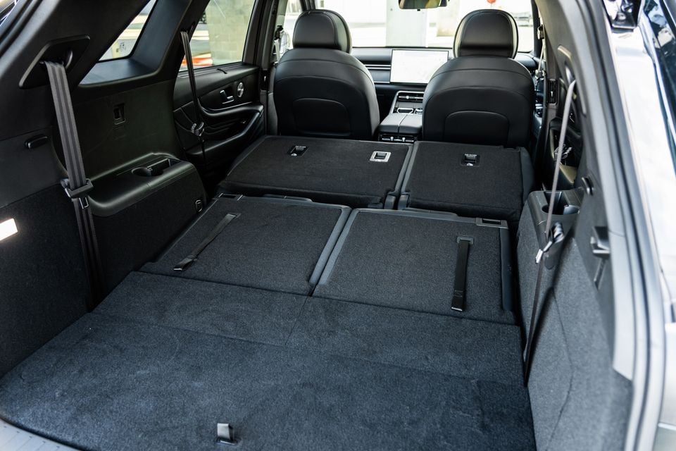 Interior cargo area of a 2026 Chery Tiggo 9 SUV with rear seats folded flat to maximise boot space