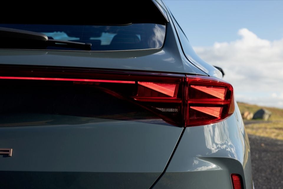 Close-up of the rear tail light on a grey 2026 CUPRA Formentor S SUV, showing angular LED light signature design