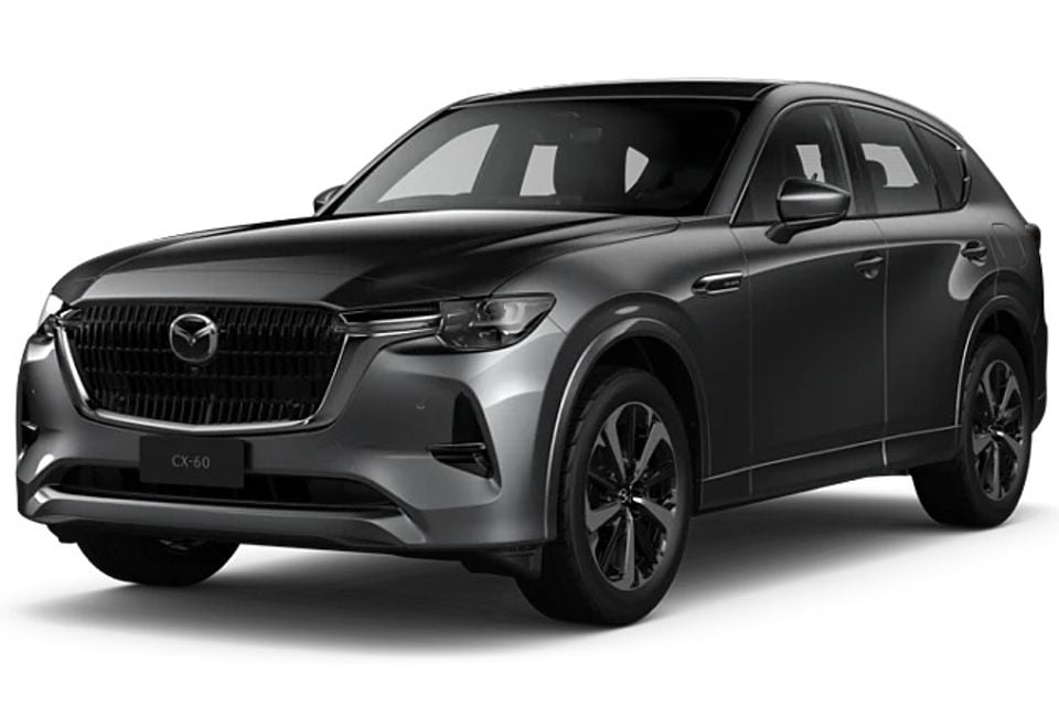 Mazda CX-60 SUV in Machine Grey, seen from the front-side angle against a white background.