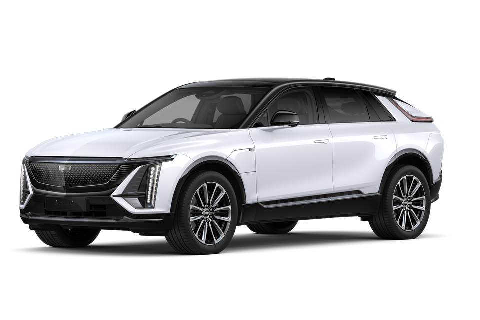 A white 2027 Cadillac Lyriq SUV shown from the front-side angle on a white background