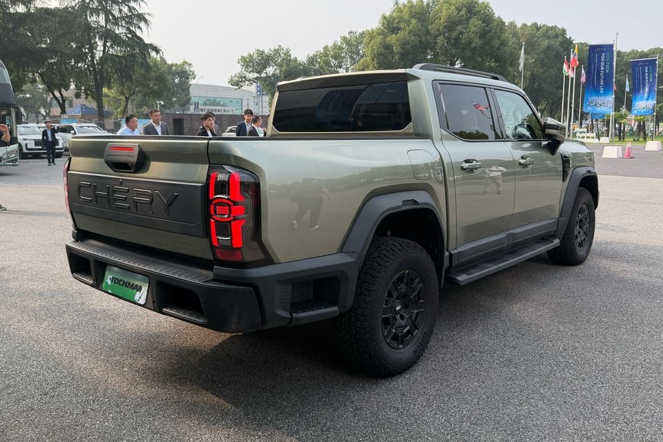 Chery Stockman ute photographed from the rear three-quarter angle at the China media event.