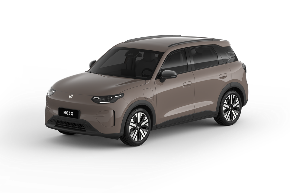 A brown 2027 Leapmotor B03X electric SUV shown from the front quarter angle on a white background