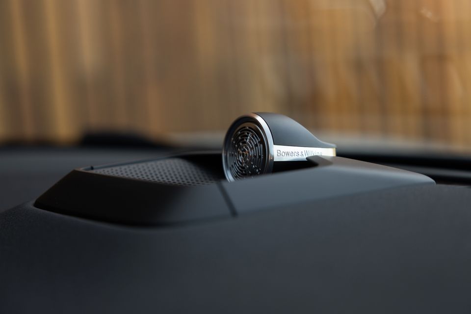 Bowers & Wilkins tweeter speaker mounted on top of the dashboard in a 2027 Polestar 5 Performance