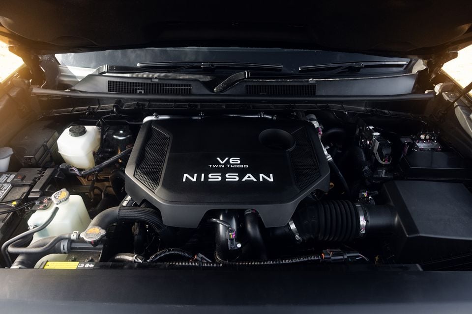 Nissan V6 Twin Turbo engine in the engine bay of a Nissan Patrol Y63