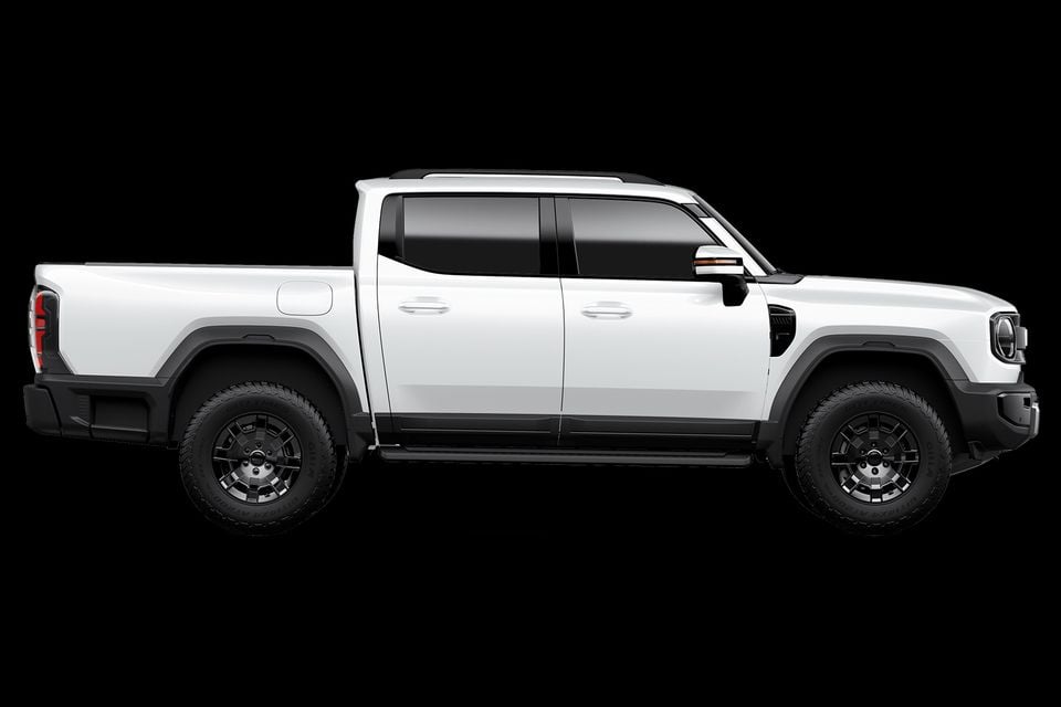 A white Chery Stockman dual-cab pickup truck shown from the side on a black background.