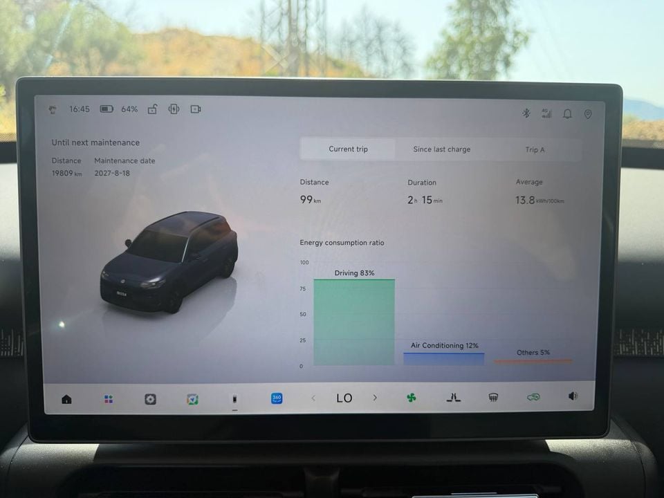 Leapmotor B03X touchscreen showing energy consumption after the review drive