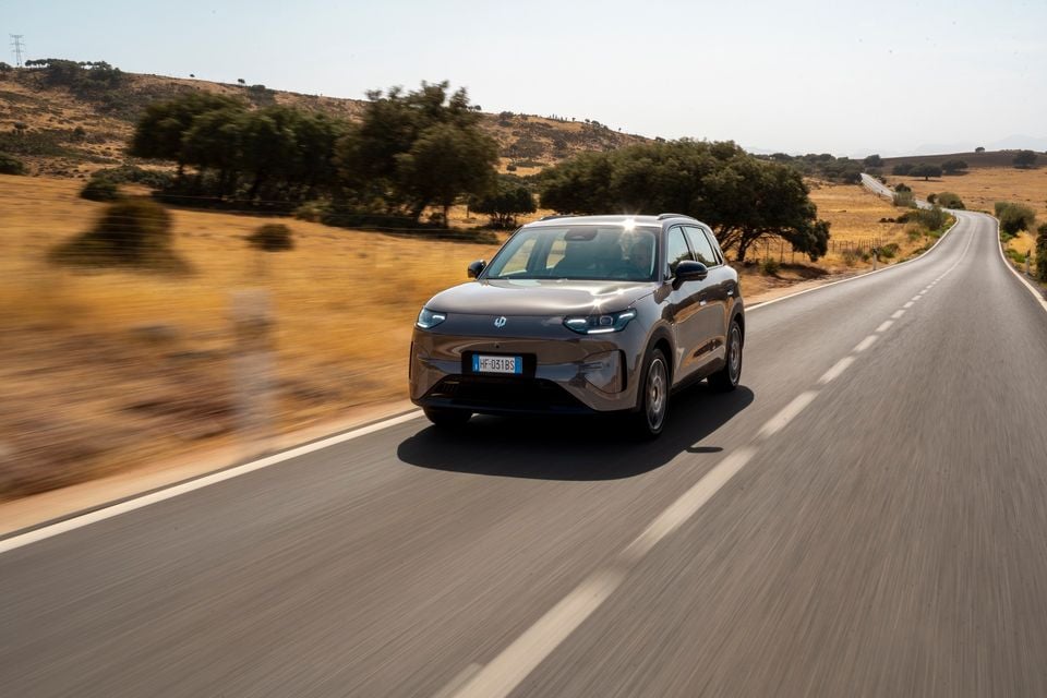 Leapmotor B03X driving front three‑quarter mountain road