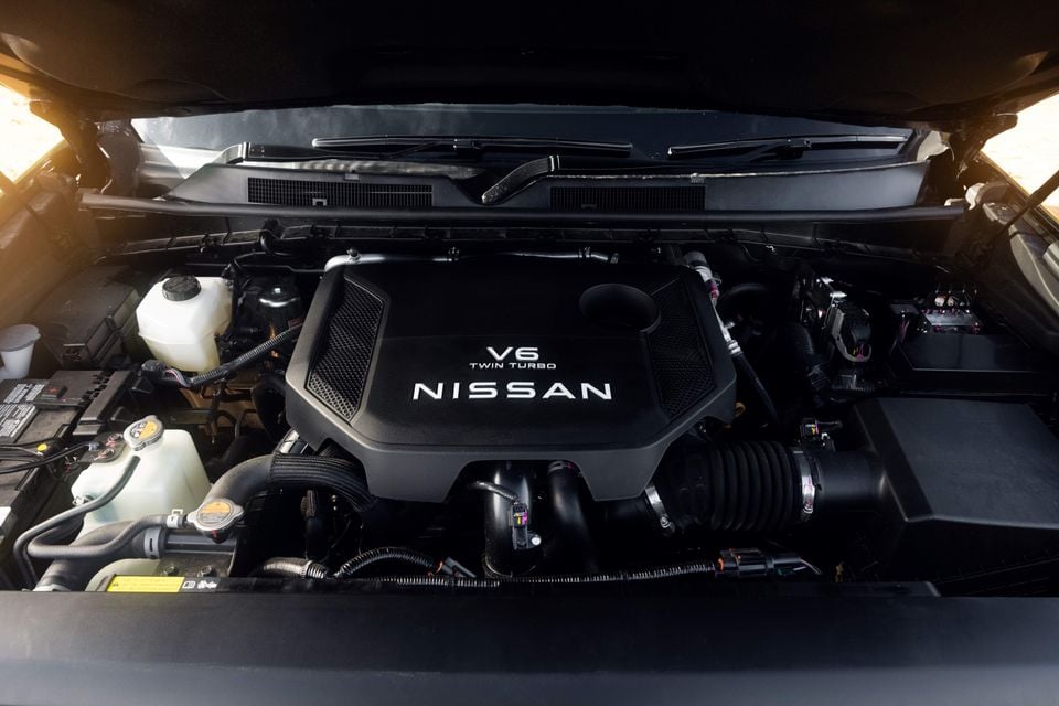 Nissan Patrol Y63 V6 Twin Turbo engine bay with the bonnet open