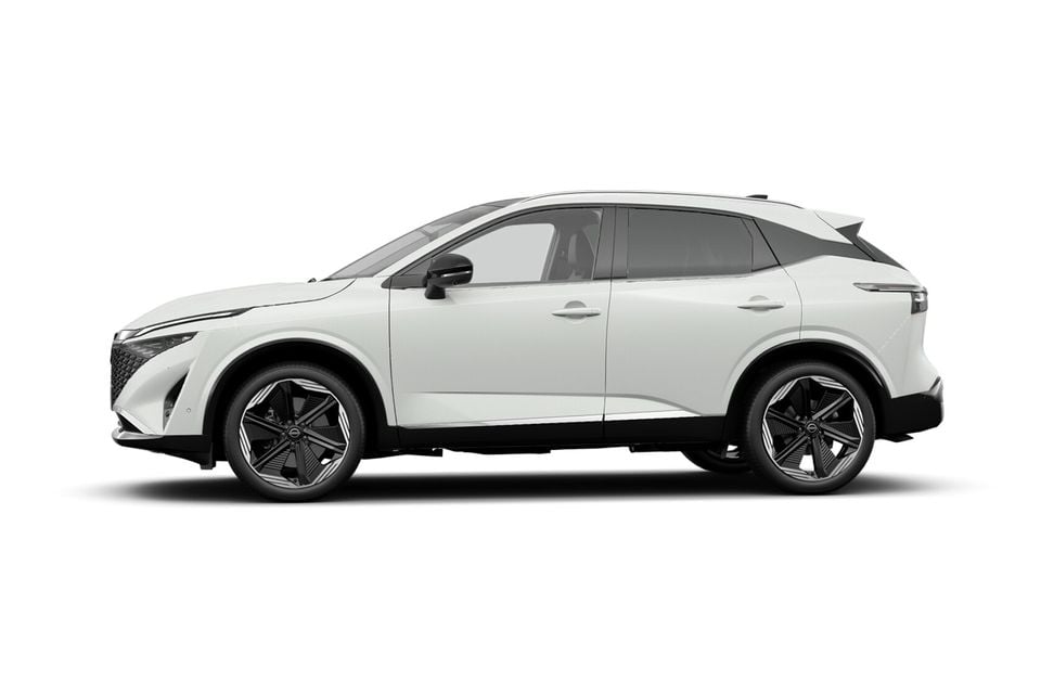A white Nissan Qashqai SUV shown from the side on a white background